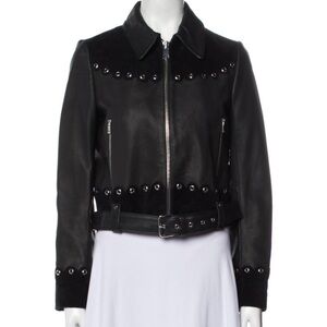 Maje Black Leather Jacket with Silver Accents